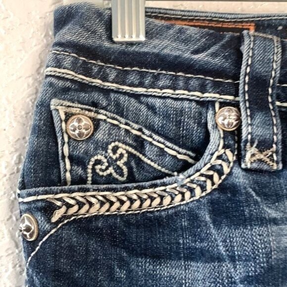 Rock Revival Sasha P31 Bootcut Jeans Womens 29 Dark Wash Distressed Denim Embroi - Picture 5 of 15